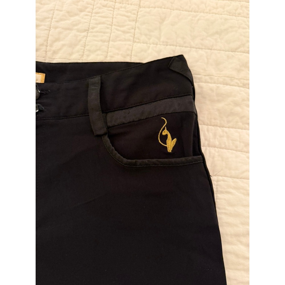 Baby Phat Black Trousers Gold Cat Logo Stretch Straight Leg Pants Junior Size 7 - Picture 4 of 13